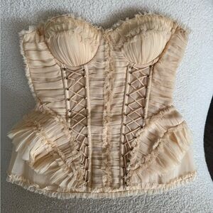 RUNWAY Zimmermann Rebellion frayed Cream Fringed Top Corset size 1 small